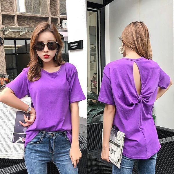 

u-swear ladies t-shirt plain cotton short sleeve purple solid color women t shirt slim fit round neck tee shirt, White