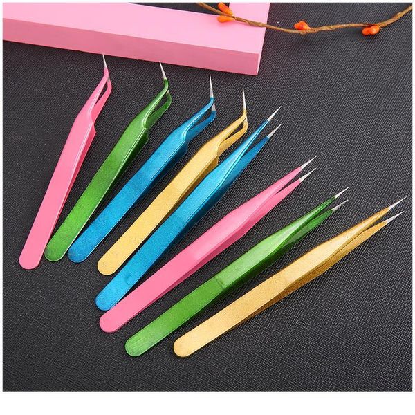 

2pcs/1set straight & curved tweezers nippers false eyelash extension stainless steel pointed clip nail art nippers make jllzde, Silver