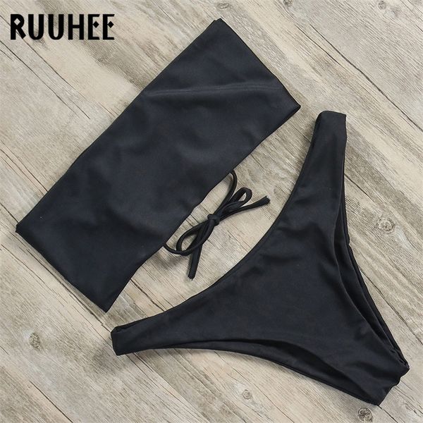 

ruuhee black bikini swimwear swimsuit women bandeau brazilian bikini set bathing suit summer swimming suit beach wear y200319, White;black