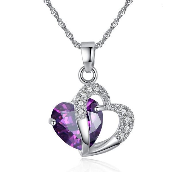 

silver women rhinestone fashion chain heart crystal necklace jewelry 6 color love pendant gift ing