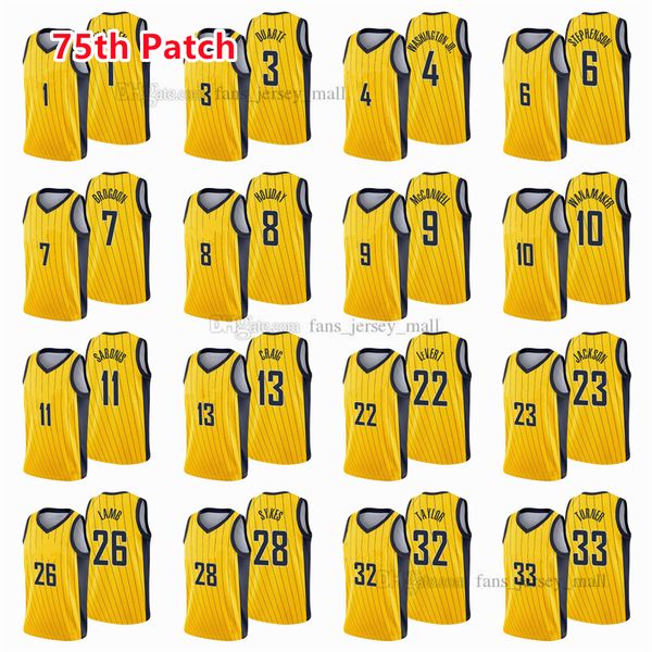 

printed 75th patch city basketball jerseys 7 malcolm 11 domantas brogdon sabonis 33 myles 22 caris turner levert 1 t.j. 26 jeremy warren lam, Black;red