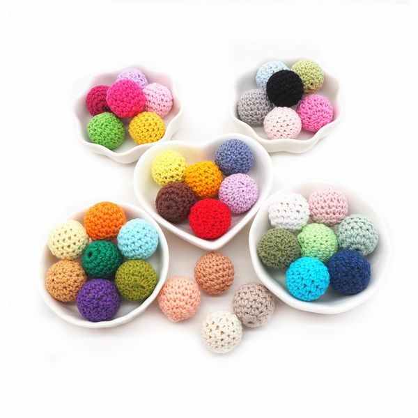 

50pcs 16mm round knitting cotton crochet wooden beads ball for diy decoration baby teether jewelry necklace sensory toy 200930, Black