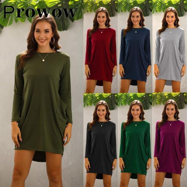 

prowow spring autumn women casual loose solid pockets short dress female fashion streetwear long sleeve oversize dresses s-5xl, Black;gray