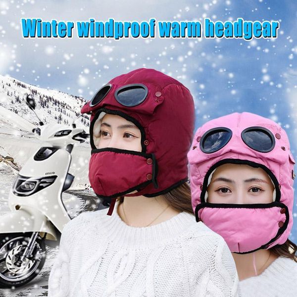

thermals winter trapper hat cap thicken warm with windproof mask ear protect for outdoor -opk