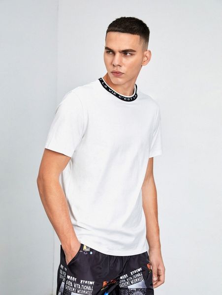 

men letter pattern round neck tee d1i9#, White;black