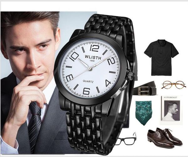 

wlisth mens waterproof men's white dial quartz watch business leisure steel with luminous waterproof, Slivery;brown