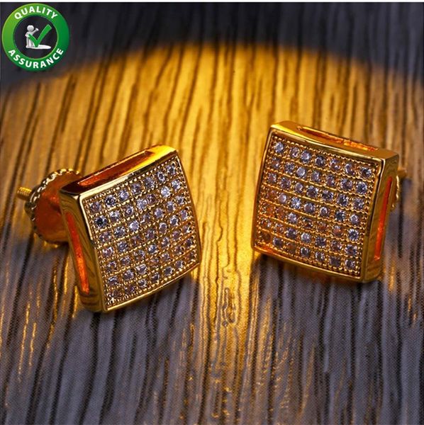 

designer earrings hip hop jewelry luxury earrings mens stud earings iced out diamond micro paved cz gold silver bling fashion accessories, Golden