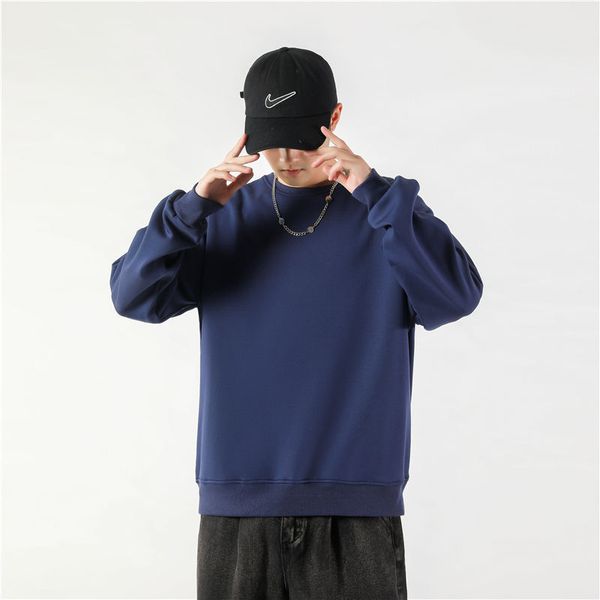 

new round neck cotton solid color trend sweater street casual men's fashion top, Black