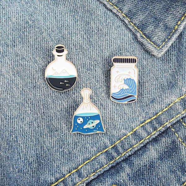 

bottle space enamel brooches pin for women fashion dress coat shirt demin metal brooch pins badges promotion gift 2021 new design, Gray