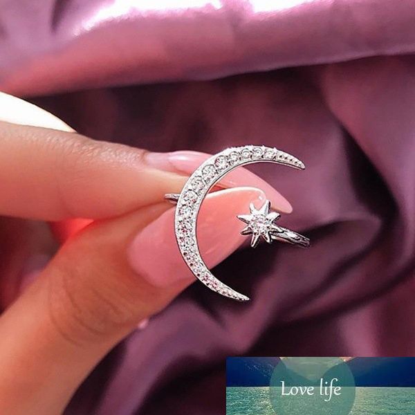 

vintage minimalist zircon moon star opening ring for charming women party bohemian jewelry cute gift fashion design, Silver
