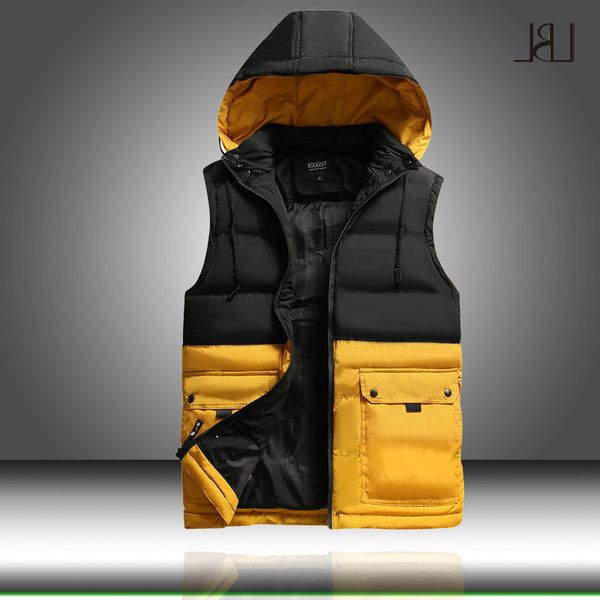

mens sleeveless vest jacket men autumn winter fashion casual coats male down padded jackets men's warm thicken waistcoat 3xl, Black