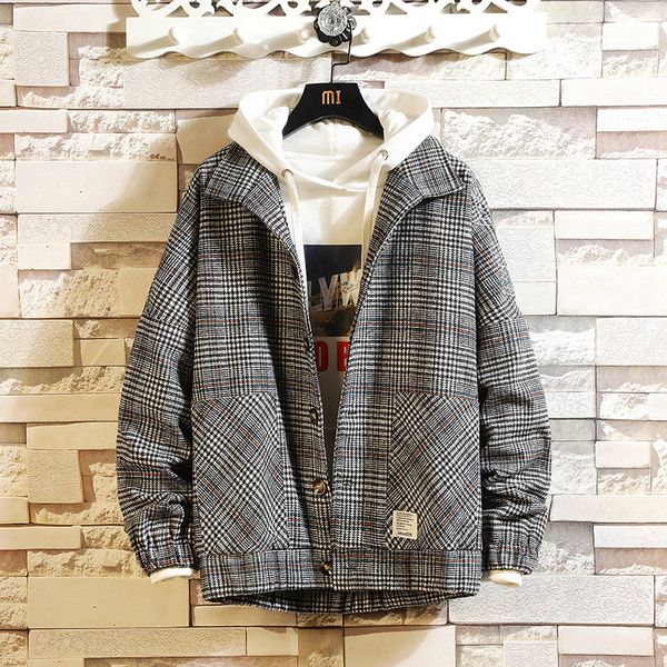 

2021 new janpan style bigger pocket plaid spring autumn jacket men's streetwear clothes oversize m-5xl 3ro2, Black;brown