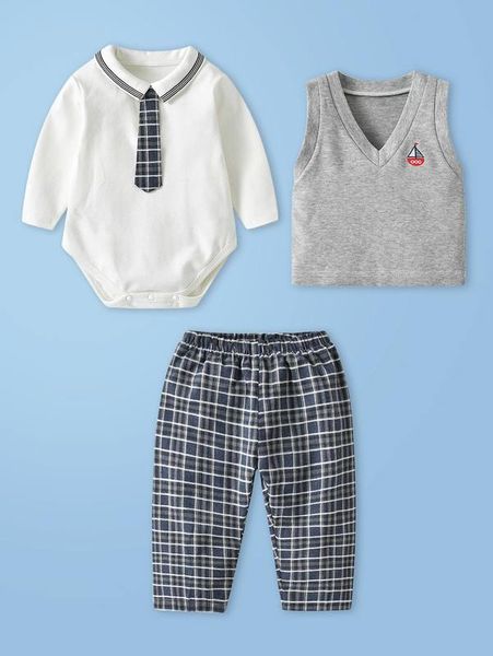 

baby graphic print bodysuit & plaid pants set she, White
