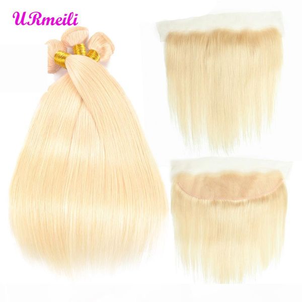 

613 blonde bundles with frontal peruvian virgin hair blonde 3 bundles with closure remy straight human hair dhgate bundles with frontal, Black;brown
