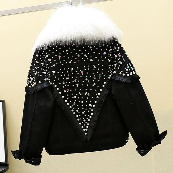 

new winter female jean jacket with fur collar plus velvet thick parkas woman outerwear 2020, Blue
