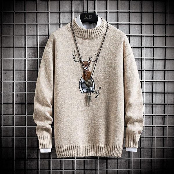 

men's sweaters casual all-match sweater fashion creative soft bottoming shirt youth embroidery round neck autumn and winter clothing, White;black