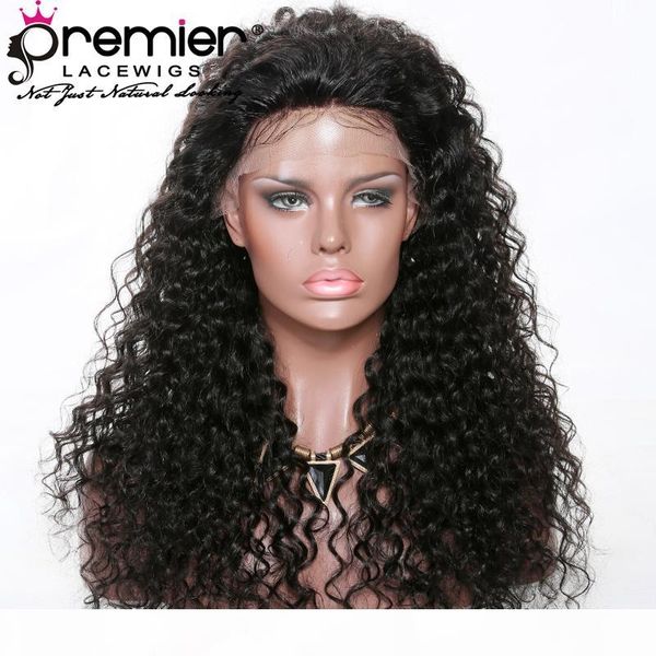 

premier affodable glueless lace wigs with natural hairline pre-plucked 14-20inches indian virgin hair 150% density loose curly for american, Black;brown
