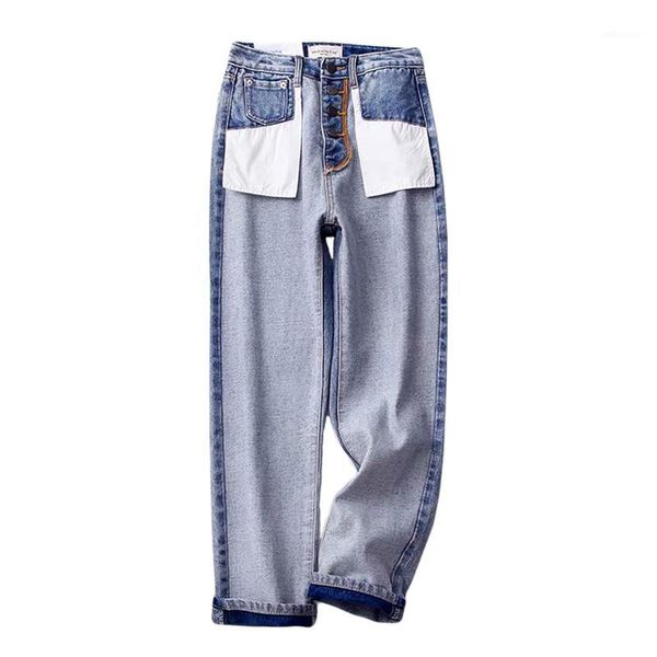 

fashion 2020 new design women wide leg jeans pants casual pockets outside long jeans denim streetwear women1, Blue