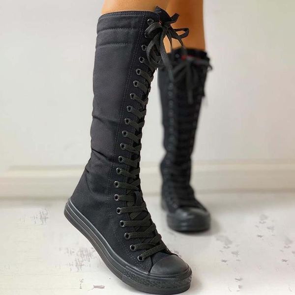 

boots karin drop great quality woman shoes mid-calf canvas flat with lace-up zipper big size 43 black white