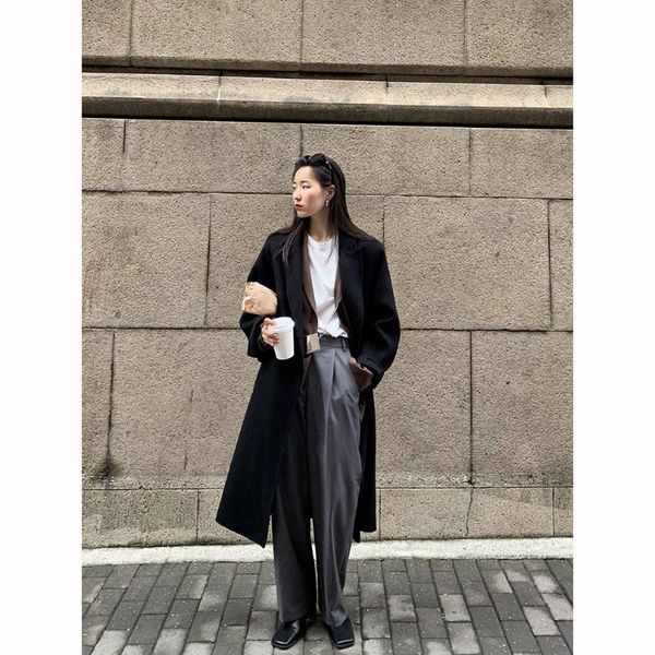 

2020 the new manual double-sided wool coat female long loose in the han edition over-the-knee c0411 leisure coat, Black
