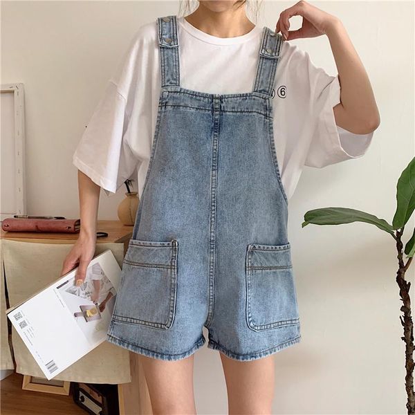 

summer high waisted denim shorts women overalls korean retro tumblr jeans shorts female harajuku casual loose denim suspenders1, White;black