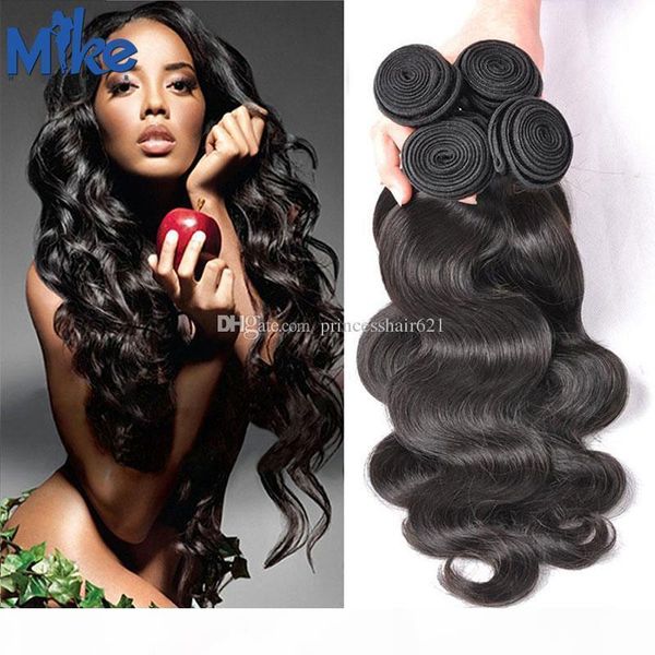 

mikehair 4 bundles brazilian human hair weaves body wave natural color #1b peruvian malaysian russian hair extension dyeable hair weft, Black