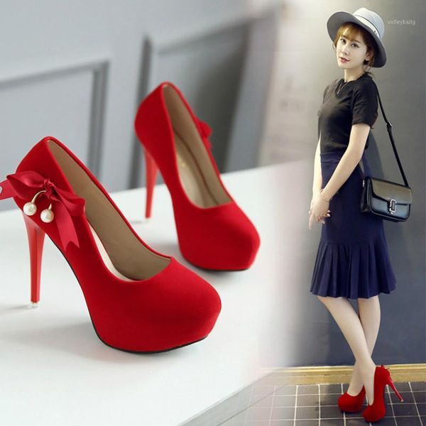 

spring/autumn thenew women shoes fashion party bow flock round toe slip-on thin heels shallow high heels 12.5cm high1, Black