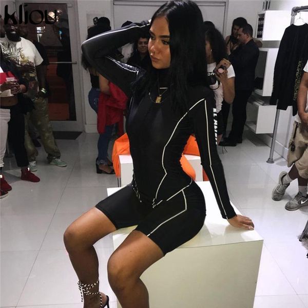 

new women turtleneck full sleeve fitness playsuit white striped patchwork letter print push up skinny casual bodysuit1, Black;white