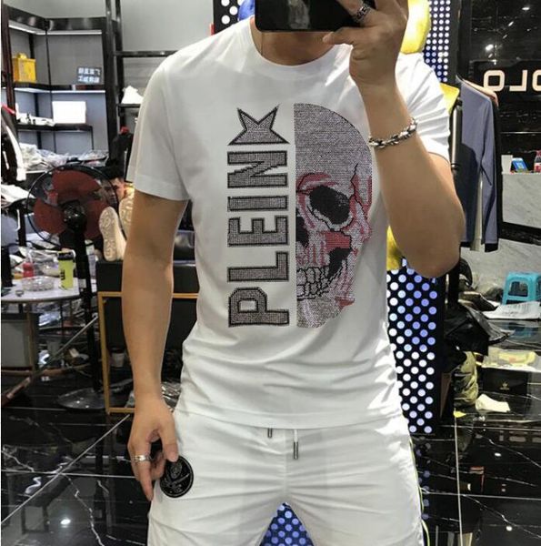 

men tshirt rhinestone drill t shirt rhinestone tees 2022, White;black