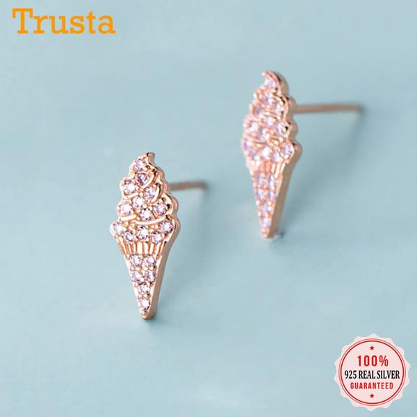 

trustdavis 100% 925 solid real sterling silver sweet cream cz stud earrings gift for women girls kids lady jewelry da344, Golden;silver