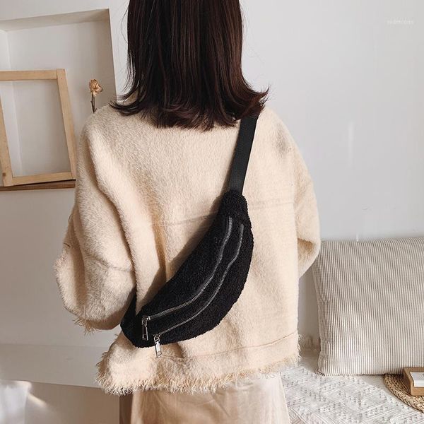 

fashion plush waist belt bag for women fanny money pouch shoulder messenger autumn winter zipper casual crossbody pack1