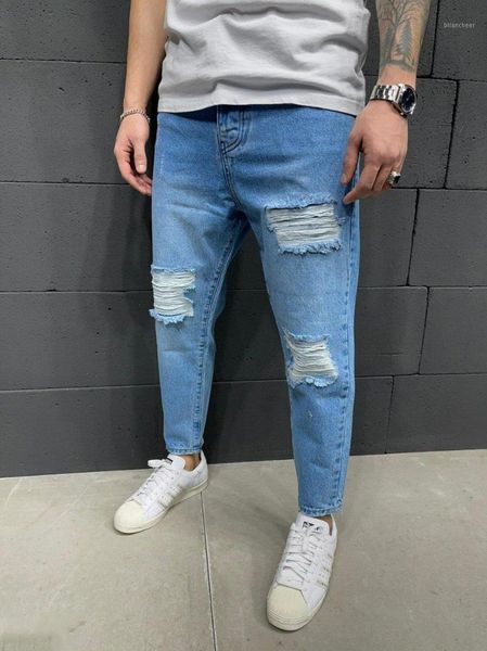 

premium boyfriend laser melted men's jeans blue1, Blue