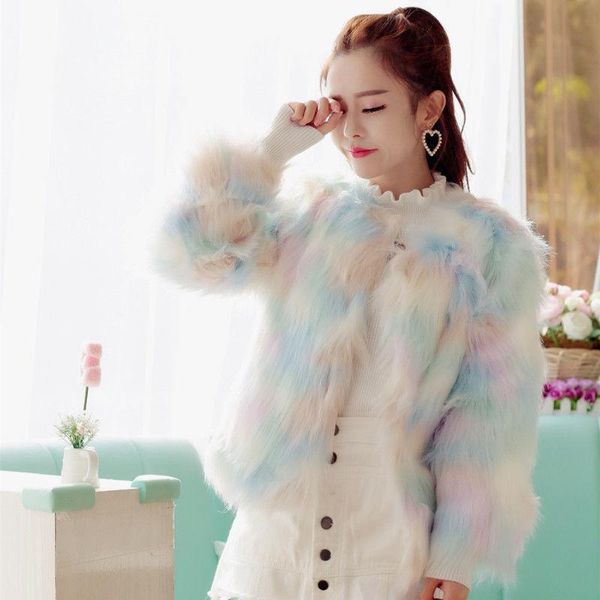 

2021 new coats women faux fur coat winter elegant thick warm outerwear multicolor fake fur jacket chaquetas mujer y139, Black