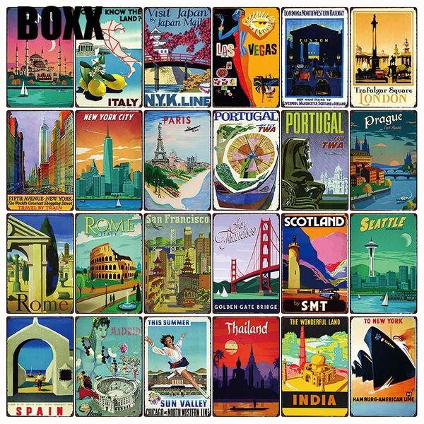 

city cuba hawaii rome thailand istanbul metal sign tin poster home decor bar wall art painting 20*30 cm size
