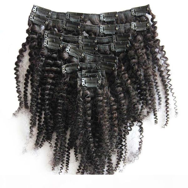 

african american clip in human hair extensions 4a 4b 4c afro kinky curly clip in hair extensions for black woman, Black;brown