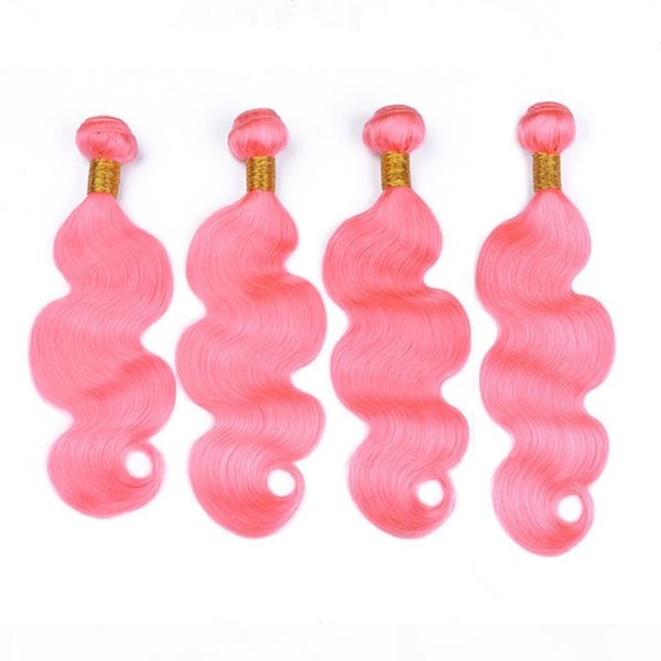 

pure pink brazilian human hair weave extensions 4pcs body wave wavy pink colored virgin human hair bundles deals double wefts, Black;brown