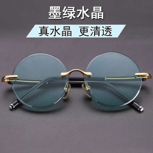 

crystal natural crystal green glasses zhaocai stone glasses round frameless sunglasses fashion sunglasses, White;black