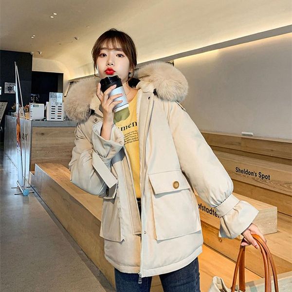 

women's down & parkas fashion women fur collar casual warm thick solid colors long sleeve hooded coat winter jacket cotton padded outer, Black