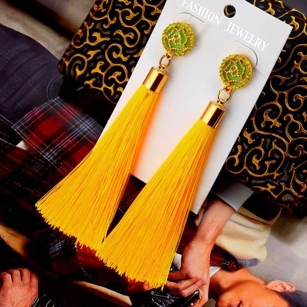 

stud doreenbeads bohemia drop long tassel earrings fashion jewelry for women 2021 ear earring multicolor rose flower 1 pair, Golden;silver