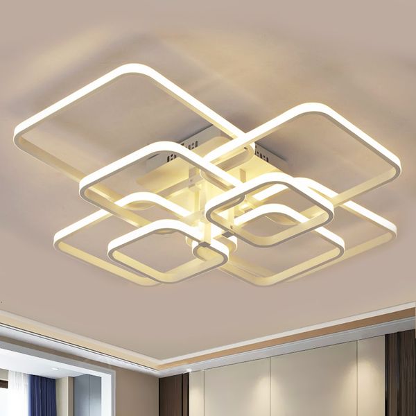 

2021 new led chandeliers lighting for living room white dining kitchen bedroom home modern rectangle ceiling dimmable fixtures lmx6