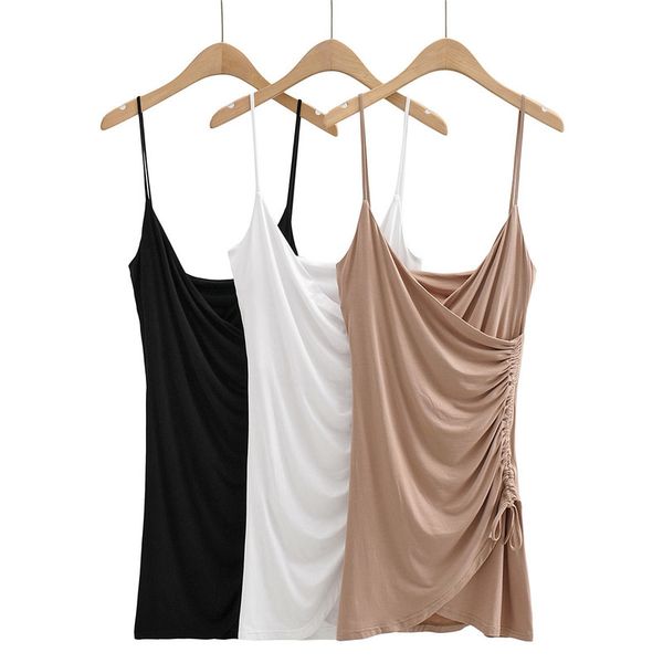 

summer 2020 skinny side drawstring suspender dress, Black;gray