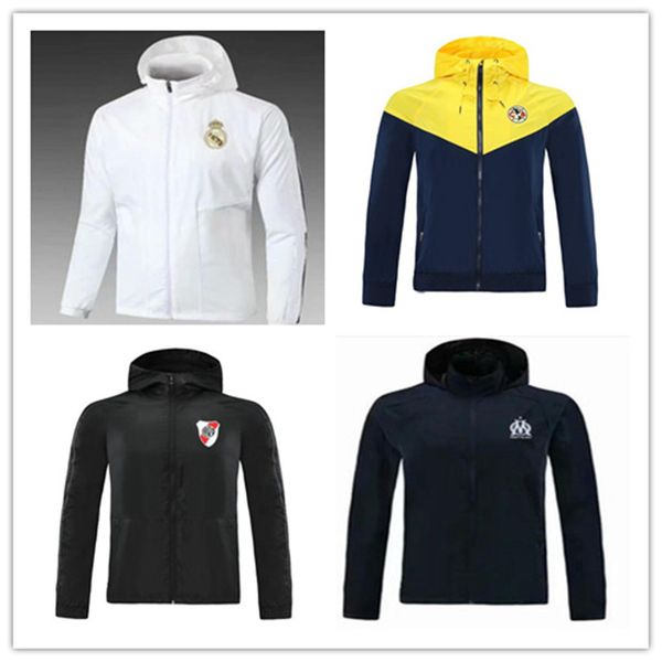 

20 21 real madrid river plate boca juniors soccer jacket zipper windbreaker 2020 2021 marseille football windbreaker hoodie coat, Black