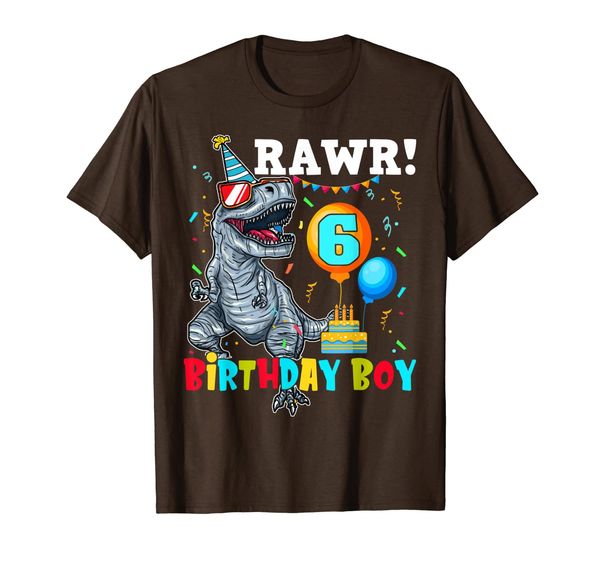 

kids 6 year old tee 6th birthday boy t-rex dinosaur shirt, White;black