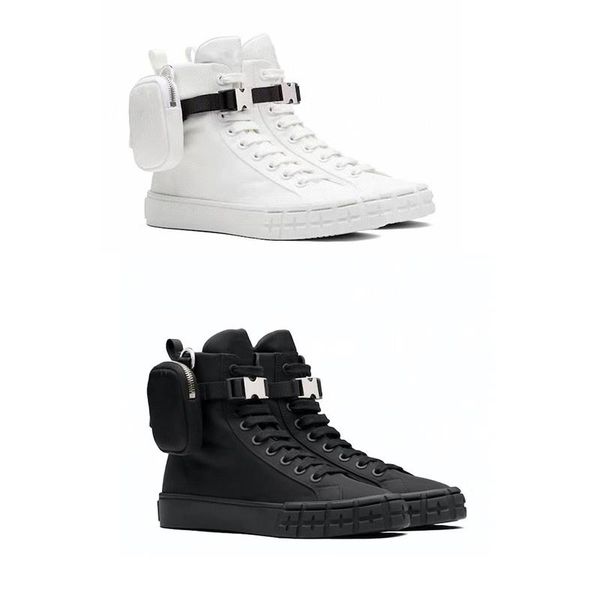 

designer shoes wheel re-nylon high-sneakers for men women combat boots with bag white black flat cloth platform shoes with box 260
