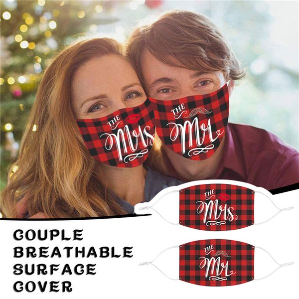 

valentine's day fashion face mask men women plaid print lovers masks with filter dustproof face mask mouth-muffle xmas party favor e120