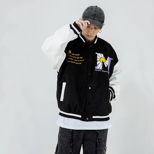 

2020 bee suede daisy towel embroidered baseball jacket autumn streetwear of hip men fashion jackets coats blmj, Black;brown