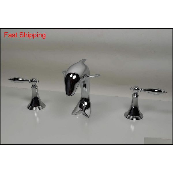 

chrome 3 pieces widespread lavatory bathroom sink dolphin faucet mixer tap lever handles qylguq bde_luck