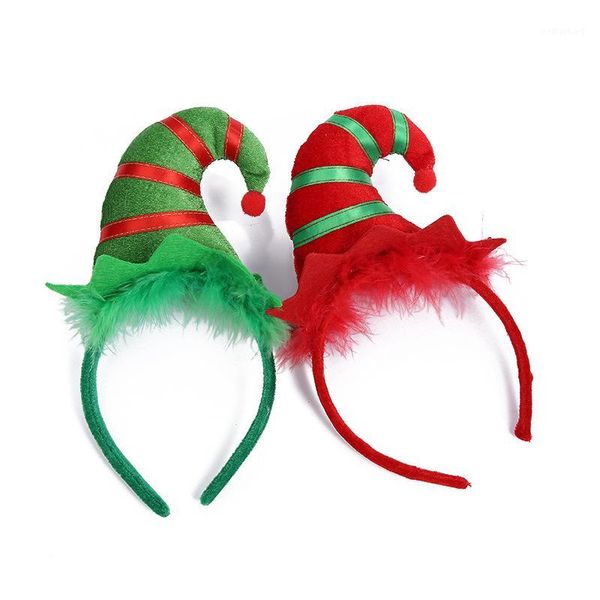 Decorazioni natalizie Fascia per capelli da elfo Cerchietto per la testa Piuma rossa Fascia per capelli di Natale Chiusura per bambini Copricapo per adulti Decorazioni per feste1