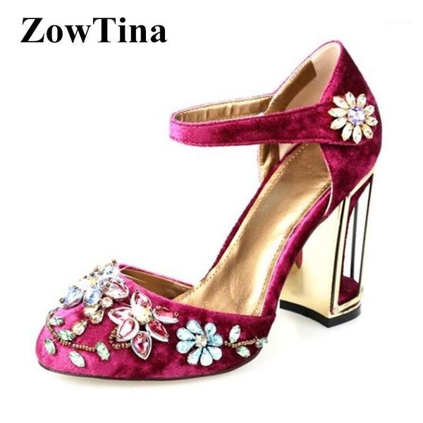 

dress shoes handmade women velvet wine red pumps crystal 10cm chunky high heel ladies wedding ankle strap purple formal stiletto1, Black