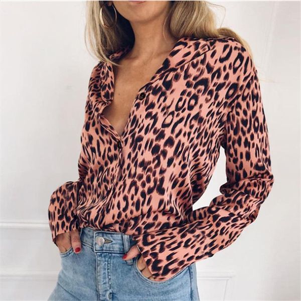 

summer new fashion women v neck elegant leopard printed blouse long sleeve loose shirt size s 3xl, White